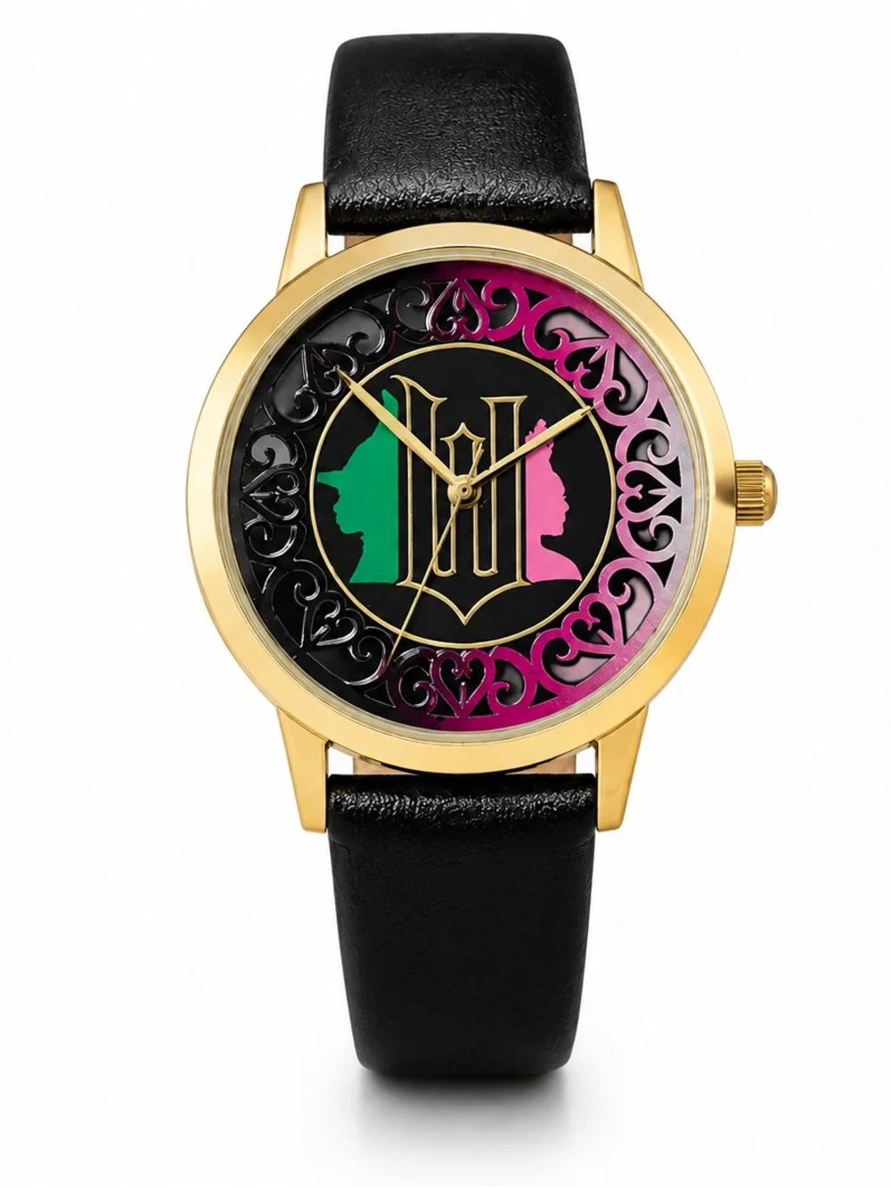 Wicked Black Leather Strap Watch with Gold-Tone Case